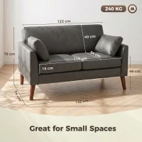 HOMCOM 2 Seater Sofa, 132 cm Modern Small Sofa with Solid Wood Legs and 2 Pillows for Small Space, Grey(m-3)