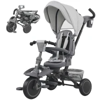 AIYAPLAY Triciclo per Bambini 6 in 1 con Maniglione di Spinta e Sedile Girevole, 111.5x52x98 cm, Grigio(m-11)