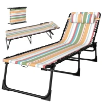 Outsunny Folding Sun Lounger Beach Chaise Chair Garden Reclining Cot Camping Recliner with 4 Position Adjustable Multicolored(m-11)