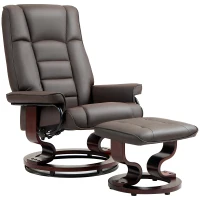 HOMCOM Relaxfauteuil met voetenbank, draaibaar & kantelbaar, bekleding van kunstleer, tot 150 kg, houten frame, bruin(m-1)