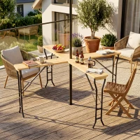 Outsunny Picknicktafel, Opvouwbare Buitentafel, voor 20 Personen, Weerbestendig, Metaal, Grenenhout, 2,4x2,4x1m, Natuur/Zwart(m-2)