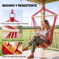 Outsunny Silla Hamaca Colgante Tejido de Algodón Poliéster Carga 100 kg Sillón Colgante para Interior Exterior Terraza 100x60x100 cm Multicolor(m-4)