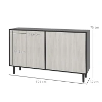 HOMCOM Buffet de cuisine meuble de rangement 2 placards avec étagères réglables, 121 x 37 x 75 cm, noir et aspect bois gris(m-3)