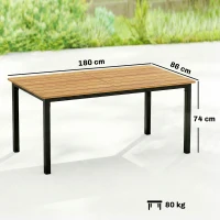 Outsunny Garden Dining Table for 6-8 Person, 180 x 86 cm Rectangular Outdoor Dining Table with Wood Slatted Top, Teak(m-3)