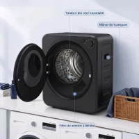 HOMCOM Mini Uscător Rufe Portabil 2,5Kg, 5 Programe, 800W, Încărcare Frontală, Negru(m-7)