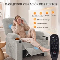 HOMCOM Sillón Relax Reclinable Eléctrico Calor Lumbar Masaje Vibración Motor Silencioso Función Memoria Bolsillos USB Gris(m-5)
