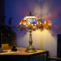 HOMCOM Tiffany Lamp, Stained Glass Table Lamp, Handcrafted Artisan Collectible, Suitable for Living Room and Bedside, Multi-Coloured, Ф25 x 45Hcm, Zinc Alloy.(m-2)