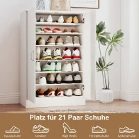 HOMCOM Schoenenkast met 2 deuren, 6 verstelbare planken, soft-close scharnieren voor 21 paar, natuurlijk hout(m-4)