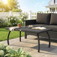 Outsunny PE Wicker Rattan Garden Coffee Table - Black(m-10)