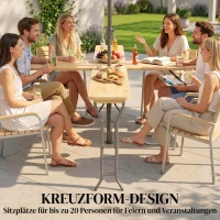 Outsunny Picknicktafel, Opvouwbare Buitentafel, voor 20 Personen, Weerbestendig, Metaal, Grenenhout, 2,4x2,4x1m, Natuur/Zwart(m-4)