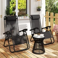 Outsunny Zero Gravity Chair Set of 2, Metal Frame Texteline Armchair Outdoor Folding and Reclining Sun Lounger with Head Pillow for Patio Decking Gardens Camping, Black(m-8)