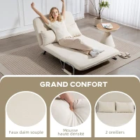 HOMCOM Canapé convertible 2 places canapé-lit 2 places avec dossier réglable et 2 coussins en revêtement aspect suède beige(m-6)
