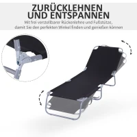 Outsunny Opvouwbare ligstoel met verstelbare rugleuning, roestvrij metalen frame, 187 x 55 x 24, zwart(m-4)