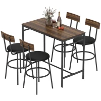 HOMCOM 5-delige Bartafelset met 4 Stoelen, Industrieel Design, voor Keuken, Eetkamer, Hout, Staal, Bruin(m-9)