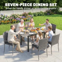 Outsunny 7 Piece Rattan Garden Furniture Set, 6 Seater Garden Table and 6 Stackable Chairs with Extendable Acacia Wood Tabletop(m-4)