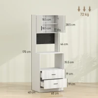 HOMCOM Dulap pentru Microunde cu Dulap, Blat de Lucru, Mobilă de Bucătărie cu 2 Sertare, Panou Metalic, 4 Cârlige, Raft Reglabil pentru Bucătărie, Sală de Masă, Living, Alb(m-3)