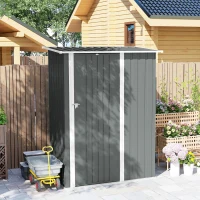 Outsunny Capanno Porta Attrezzi in Metallo con Tetto Inclinato e Porta Bloccabile, 142x86x189 cm, Grigio Chiaro(m-8)
