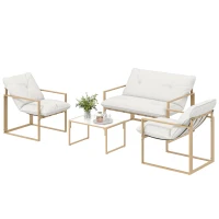 Outsunny Salon de jardin extérieur 4 pièces avec coussins ultra-épais 15cm canapé 2 places avec table basse et 2 fauteuils kaki(m-13)