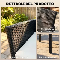 Outsunny Divano da Giardino a 2 Posti con Cuscino e Braccioli in Rattan PE e Acciaio, 107x55x80cm, Nero(m-6)