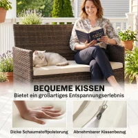Outsunny 2-Sitzer Rattan Gartensofa PE-Rattan Outdoor-Terrassen-Sofa mit Polster, Anti-Rutsch-Matten, Stahlrahmen, Khaki(m-6)