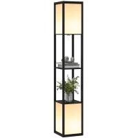 HOMCOM Modern Shelf Floor Lamp with Dual Ambient Light, Standing Lamp Living Room, Bedroom, 156cm, Black(m-11)
