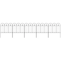 Outsunny Gard Exterior cu 5 Panouri din Metal și Țăruși, 305x79,5 cm, Negru(m-8)
