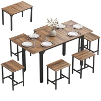 HOMCOM 7-teiliges Ess-Set für 4-6 Personen, ausziehbarer Tisch 160 cm, Schwarz Nussbaum(m-8)