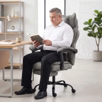 HOMCOM Executive Office Chair, Leathaire Big and Tall Office Chair 180 kg with Wide Seat, Reclining, Lumbar Support, Grey(m-8)