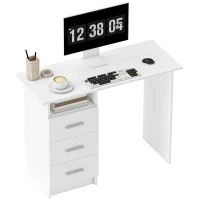 HOMCOM Birou Modern din Lemn cu 3 Sertare și Raft Deschis, 100x40x75 cm, Alb și Maro(m-15)