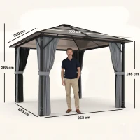 Outsunny Pavilion exterior 3x3 m cu acoperiș rigid, gri închis(m-3)