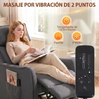 HOMCOM Sillón de Masaje Reclinable con Reposapiés 2 Zonas de Masaje Asiento de Muelles Bolsillos Tapizado en Lino Gris(m-4)