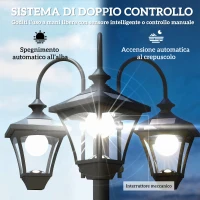 Outsunny Lampione da Giardino Solare 1.85 m in Acciaio Inox con Altezza Regolabile, IP44 Impermeabile(m-5)