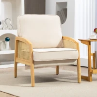 HOMCOM Butaca de Estilo Moderno con Apoyabrazos de Ratán Sintético Asiento de Espuma y Cojín Extraíble 67x75x88 cm Beige(m-10)