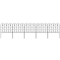 Outsunny Decorative Garden Fencing, 5PCs Outdoor Picket Fence Panels, Rustproof Metal Wire Landscape Flower Bed Border Edging Animal Barrier, Black(m-1)
