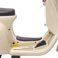 AIYAPLAY Moto Eléctrica para Niños Licencia VESPA Arranque Suave Ruedines Desmontables Luz Delantera Música, Bocina USB Blanco(m-13)
