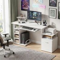 HOMCOM Computer Desk with Drawer Shelves CPU Storage Rack White(m-13)