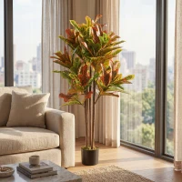 HOMCOM Crotón Artificial 120 cm Planta Artificial Decorativa con Maceta y Hojas para Decoración del Interior Multicolor(m-10)
