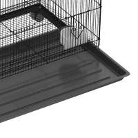 PawHut Grande Cage à Oiseaux sur Roulettes en Acier, Plateau Amovible, Portes, Perchoirs, Mangeoires, 77x46,5x141cm, Noir(m-14)