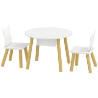 AIYAPLAY Ensemble 1 table ronde, 2 chaises pour enfant 3 pièces, dossier en forme d'ours, activités, bricolage, repas, 3-6 ans(m-15)