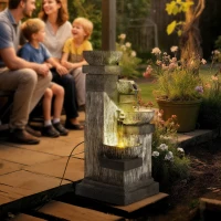 Outsunny Fontaine de Jardin Cascade Fontaine d'eau 4 niveaux avec lumières LED, résine, 38 x 36 x 85 cm, gris(m-2)