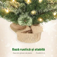 HOMCOM Brad de Crăciun Mic, Înălțime 60 cm cu 35 Luminite LED Albe, 68 Crengi Dese și Ignifuge, Verde(m-7)