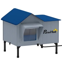 PawHut Heated Cat House Weatherproof w/ Heating Pad, Elevated Base, Escape Door, Cat Winter Shelter for Stray, Barn Cats(m-15)