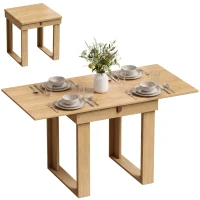 HOMCOM Folding Dining Table Under-Table Storage Extendable Kitchen Table Steel Rail Oak Effect(m-13)