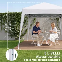 Outsunny Gazebo Pieghevole da Giardino 2.4x2.4m con Struttura in Acciaio e Corde Antivento, Bianco(m-7)