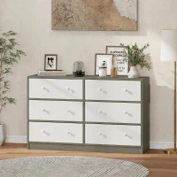 HOMCOM Comodă cu 6 sertare pliabile cu mânere duble, din lemn, oțel și material textil, 114x30x70 cm, alb și gri(m-8)