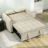 HOMCOM 2 Seater Sofa Bed, 3-in-1 Convertible Sleeper Sofa with Click-clack Adjustable Backrest and 2 Pillows, Light Brown(m-10)