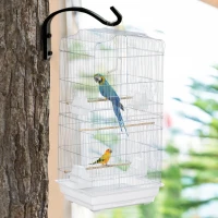 PawHut Jaula para Pájaros Pajarera de Metal con 4 Comederos 3 Perchas Columpio y Bandeja Extraíble 46,5x35,5x92 cm Blanco(m-10)