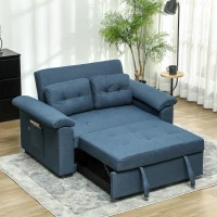 HOMCOM Pull Out Sofa Bed, Fabric 2 Seater Click Clack Sofa Bed Settee with 2 Pocket Springs, Convertible Sofa Couch with Pillows and Side Pockets for Living Room, Home Office, Blue(m-10)