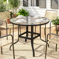 Outsunny Tempered Glass Top Round Outdoor Dining Table with Parasol Hole, 96.5 x 96.5 x 71 cm(m-13)
