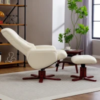 HOMCOM Rocking Recliner Chair with Footstool, PU Leather Recliner Armchair with Wood Base, Upholstered Reclining Chair for Living Room Bedroom, Cream(m-9)